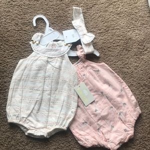 3 pieces: 2 rompers and one hairband